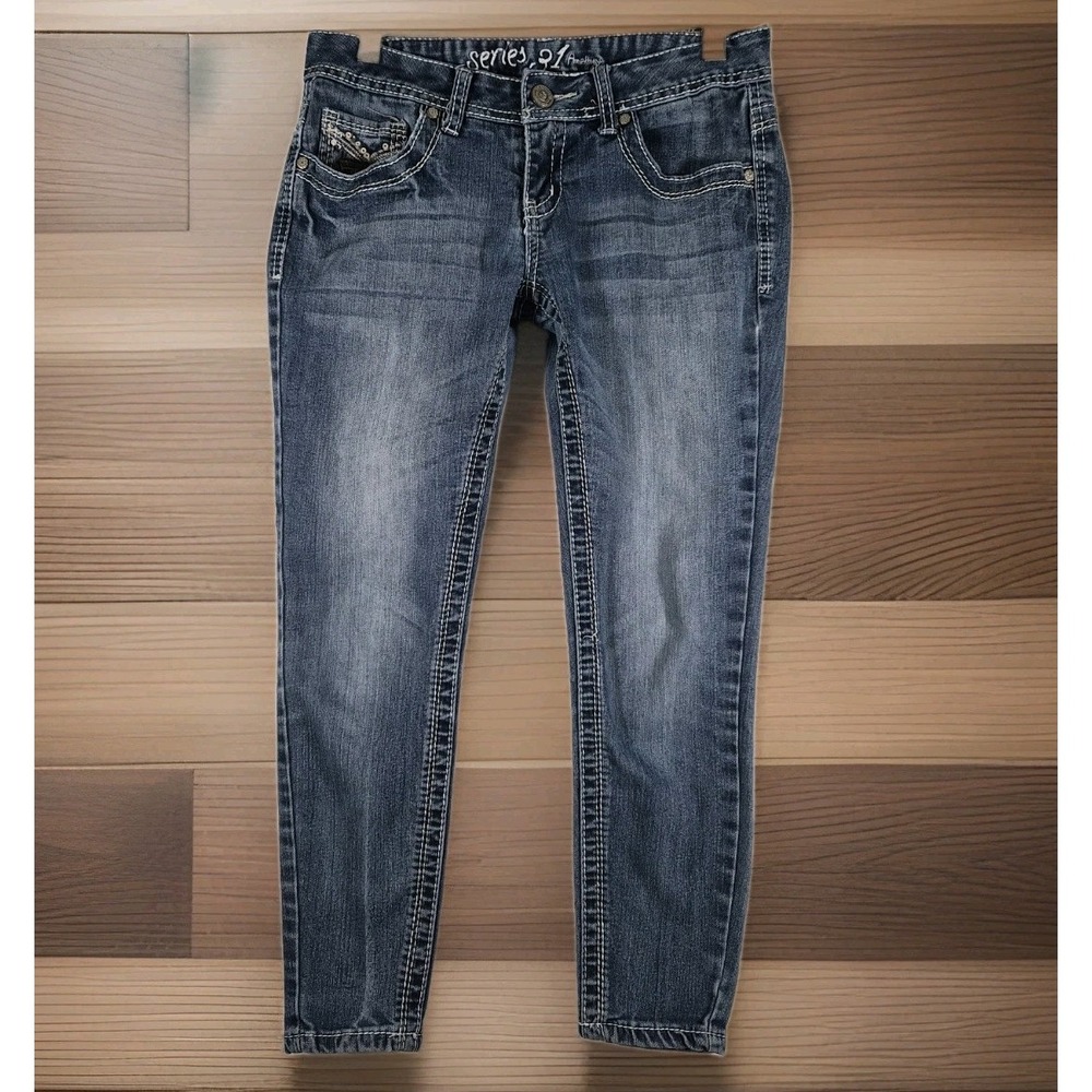 Y2k Low Rise Thick Stitch Amethyst Series 21 Jeans Womens 5  Embellished Skinny